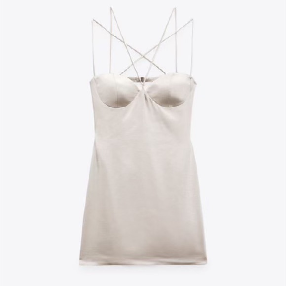 ZARA Pearl Grey Mini Corset Strappy Satin Dress - Picture 7 of 9
